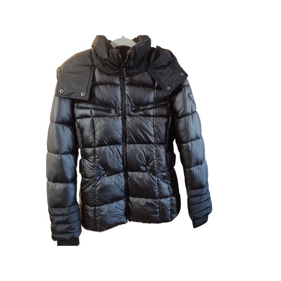 NWT Hooded Black Guess Puffer Jacket, Size Large - Picture 1 of 3